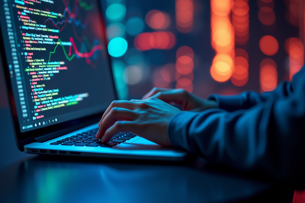 Code blockchain coloré sur un écran d