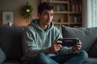 Homme configurant une PS Portal avec un message d'erreur affiché à l'écran