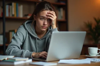 Étudiante frustrée devant un message d'erreur lors de la connexion à sa messagerie académique ac-montpellier.fr sur un ordinateur portable