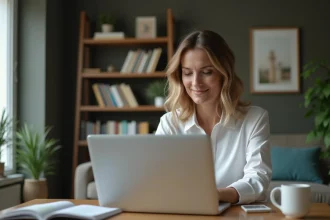 Femme d'affaires concentrée à son bureau moderne