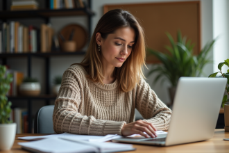 Femme travaillant dans un bureau moderne et organisé