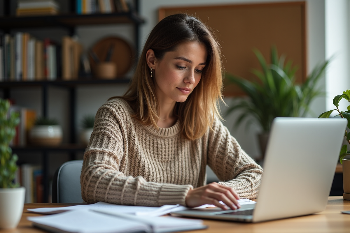 Femme travaillant dans un bureau moderne et organisé