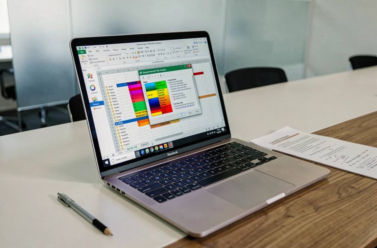 Gros plan d'un laptop affichant une macro VBA Excel et un éditeur de formule pour inverser un tableau