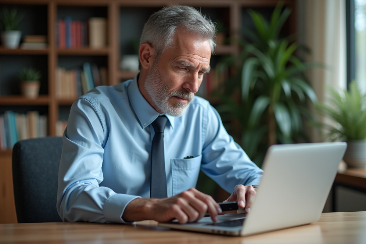 Homme insérant une clé USB dans un ordinateur portable