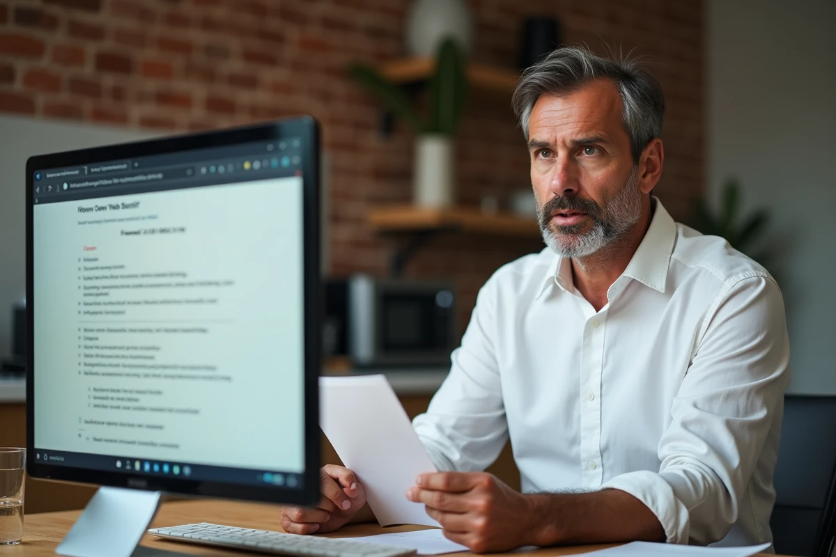 Homme consultant une liste de vérification pour résoudre un accès refusé sur une adresse IP de réseau local