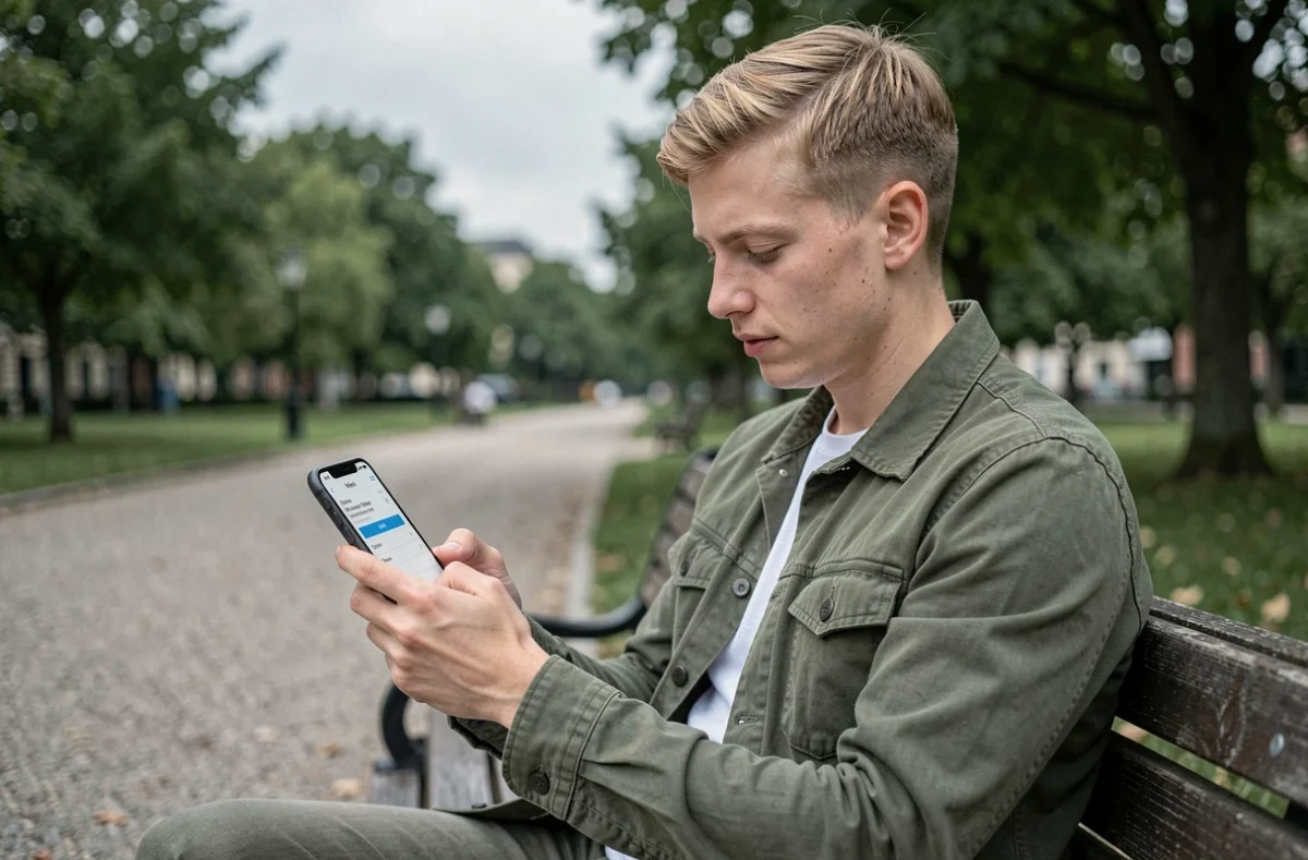Jeune homme en extérieur paramétrant les alertes data de son forfait Réglo Mobile sur smartphone