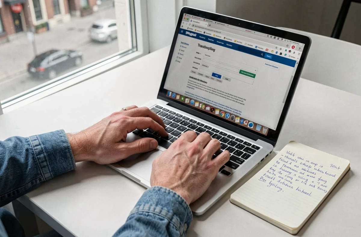Mains tapant sur un clavier d'ordinateur pour résoudre un problème de connexion webmail