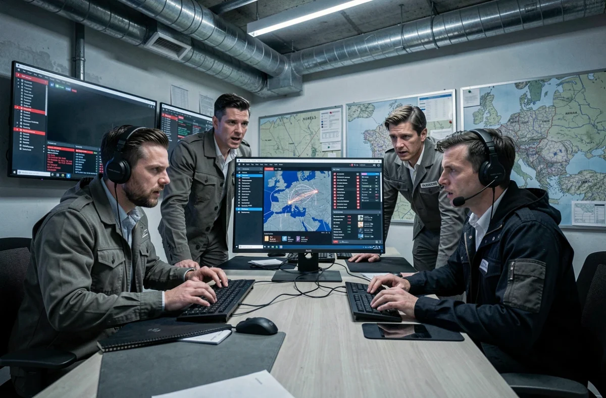 Équipe du CSIRT Normandie Cyber coordonnant une réponse à un incident de cybersécurité régional depuis leur centre opérationnel