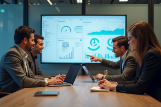 Groupe de professionnels en réunion dans un bureau moderne