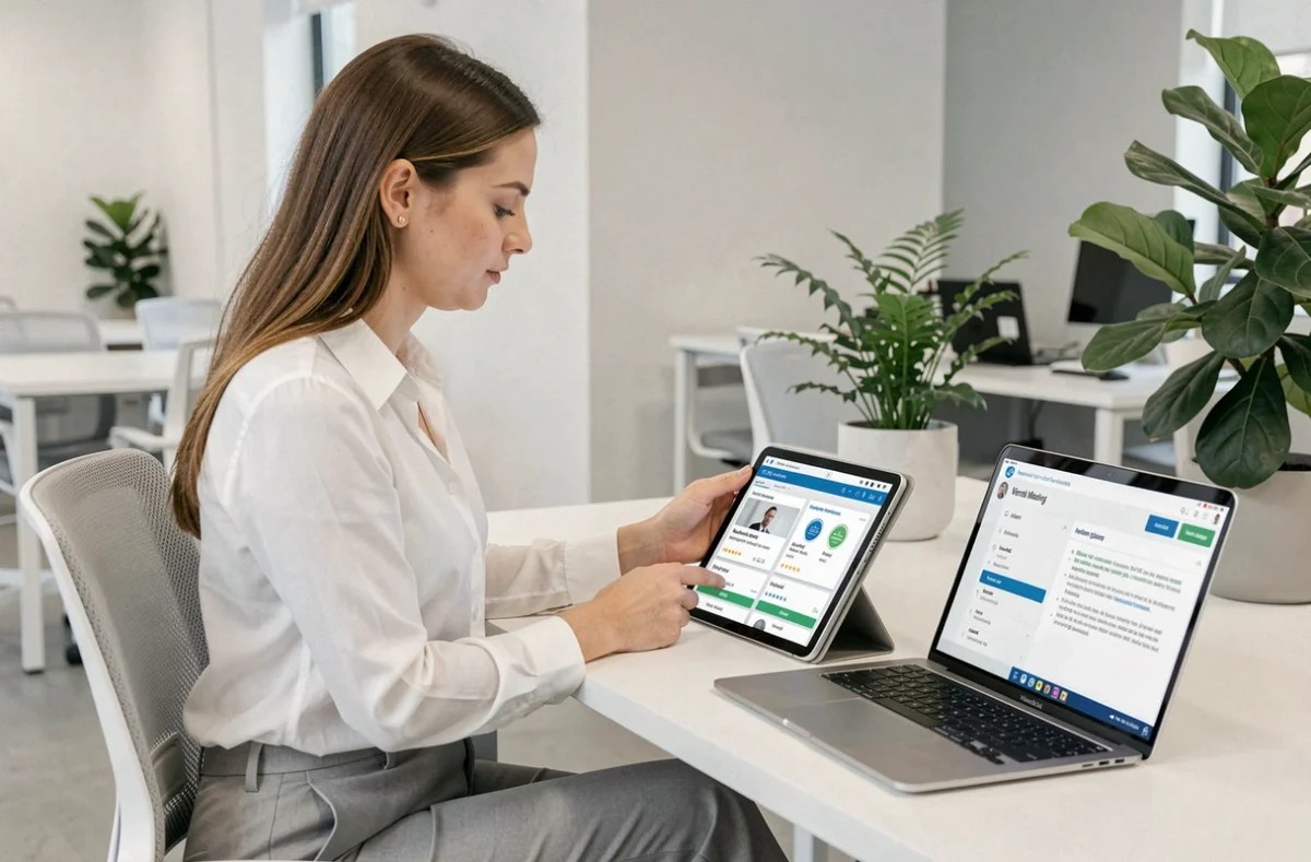 Chargée de mission de Sortlist Normandie consultant une plateforme de mise en relation avec des prestataires cybersécurité vérifiés