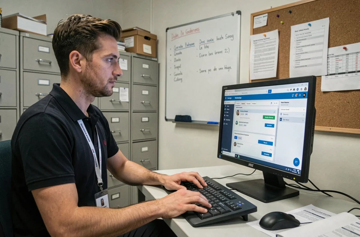 Technicien informatique scolaire aidant à réinitialiser un compte sur une plateforme numérique éducative