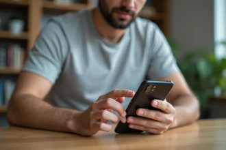 Homme utilisant le presse-papier Android sur son smartphone pour gérer et vider le contenu copié