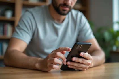 Homme utilisant le presse-papier Android sur son smartphone pour gérer et vider le contenu copié